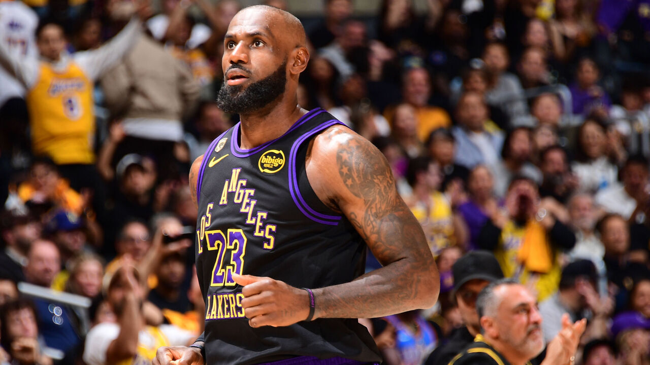 LOS ANGELES, CA - MAY 11: LeBron James #23 of the Los Angeles Lakers looks on during the game against the Oklahoma City Thunder during Round Two Game Four of the 2026 NBA Playoffs on May 11, 2026 at Crypto.Com Arena in Los Angeles, California. NOTE TO USER: User expressly acknowledges and agrees that, by downloading and/or using this Photograph, user is consenting to the terms and conditions of the Getty Images License Agreement. Mandatory Copyright Notice: Copyright 2026 NBAE