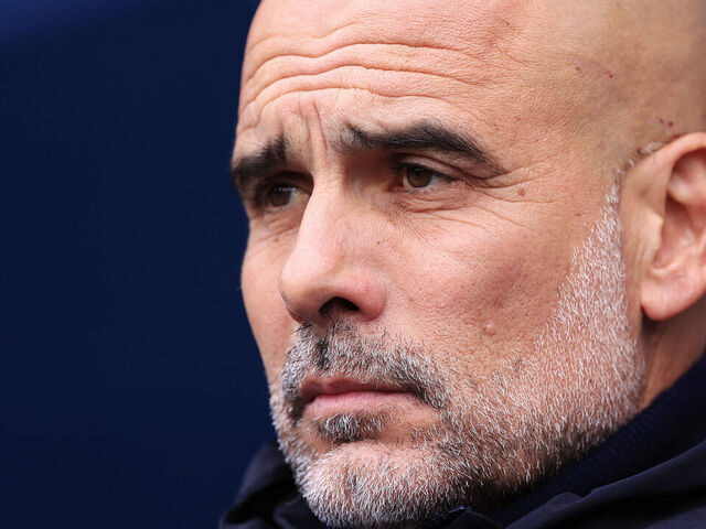 MANCHESTER, ENGLAND - MAY 9: Manchester City manager Pep Guardiola looks on before the Premier League match between Manchester City and Brentford at Etihad Stadium on May 9, 2026 in Manchester, United Kingdom.