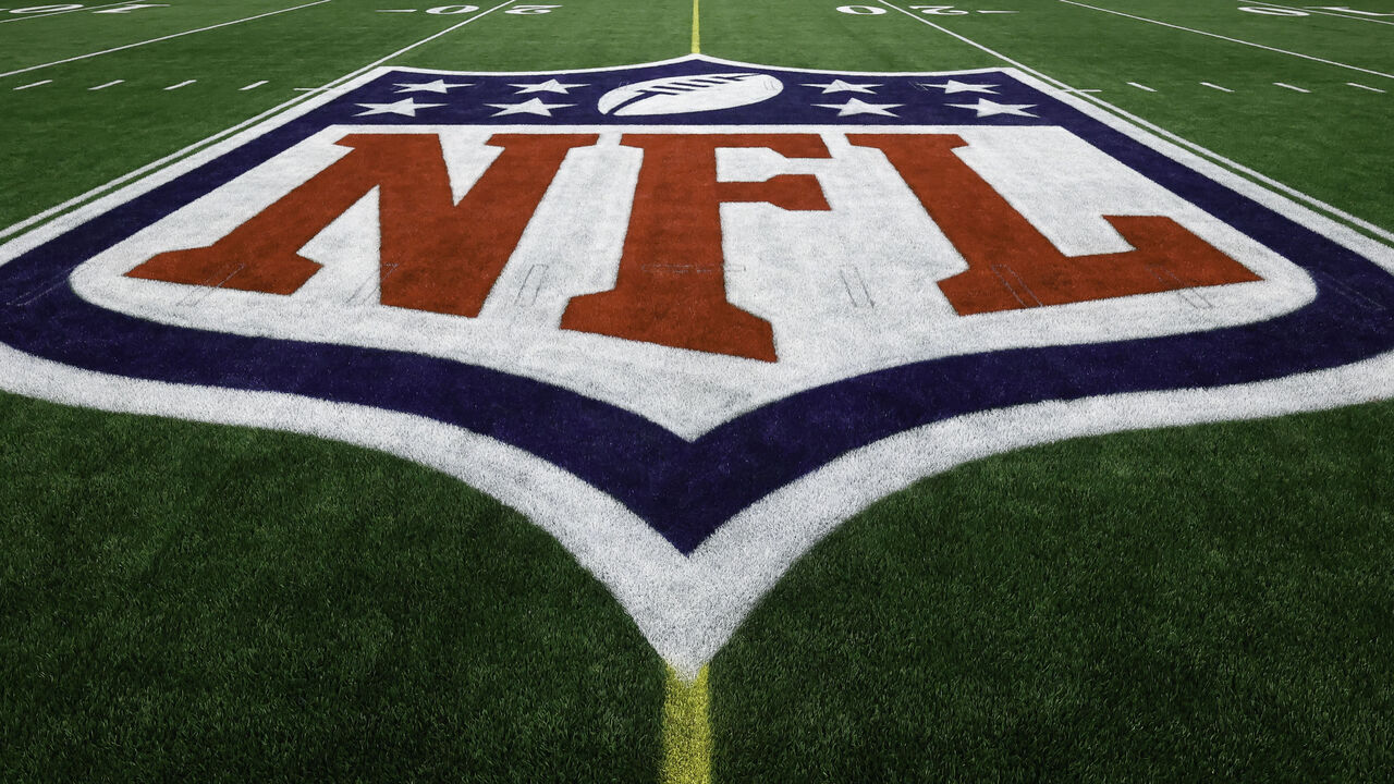 SAN FRANCISCO, CALIFORNIA - FEBRUARY 03: A view of the NFL logo at midfield before the 2026 NFL Pro Bowl game between the AFC and the NFC at the Moscone Center South on February 03, 2026 in San Francisco, California. The NFC won 66-52.