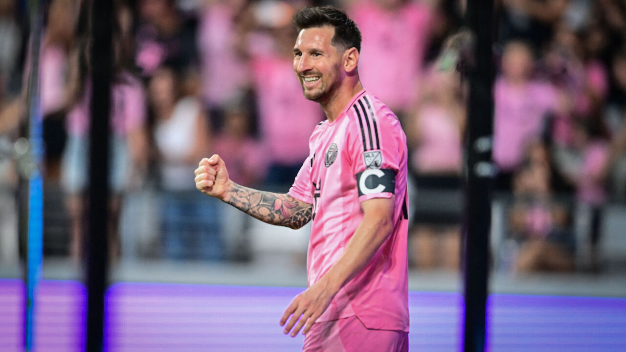 Inter Miami's Argentine forward #10 Lionel Messi celebrates a goal during a Major League Soccer (MLS) regular season football match between Inter Miami CF and Orlando City SC at NU Stadium in Miami, on May 2, 2026.