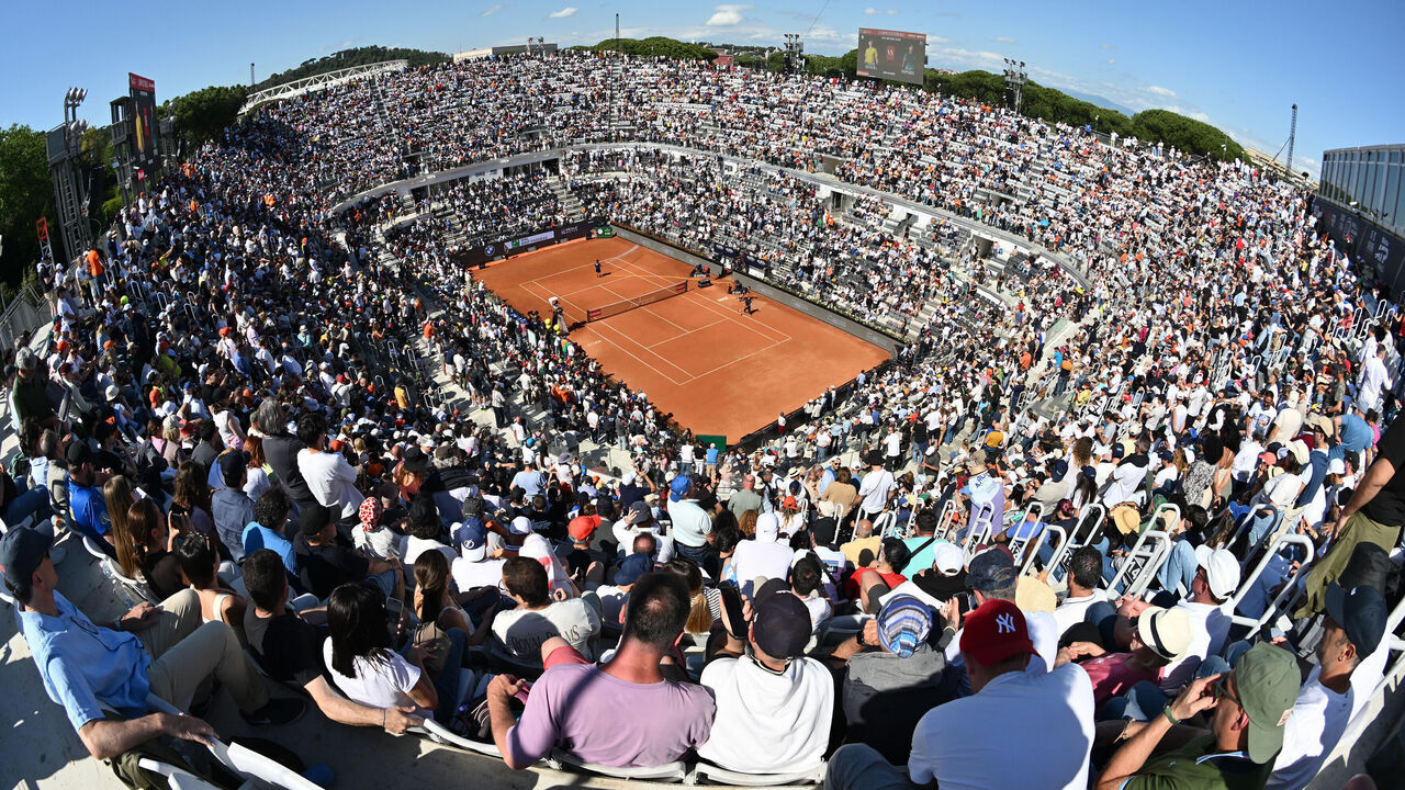 ROME, ITALY - MAY 11: A general view of play during the Men's Singles Round of 32 match between Jannik Sinner of Italy and Alexei Popyrin of Australia on Day Seven of the Internazionali BNL D'Italia 2026 at Foro Italico on May 11, 2026 in Rome, Italy.