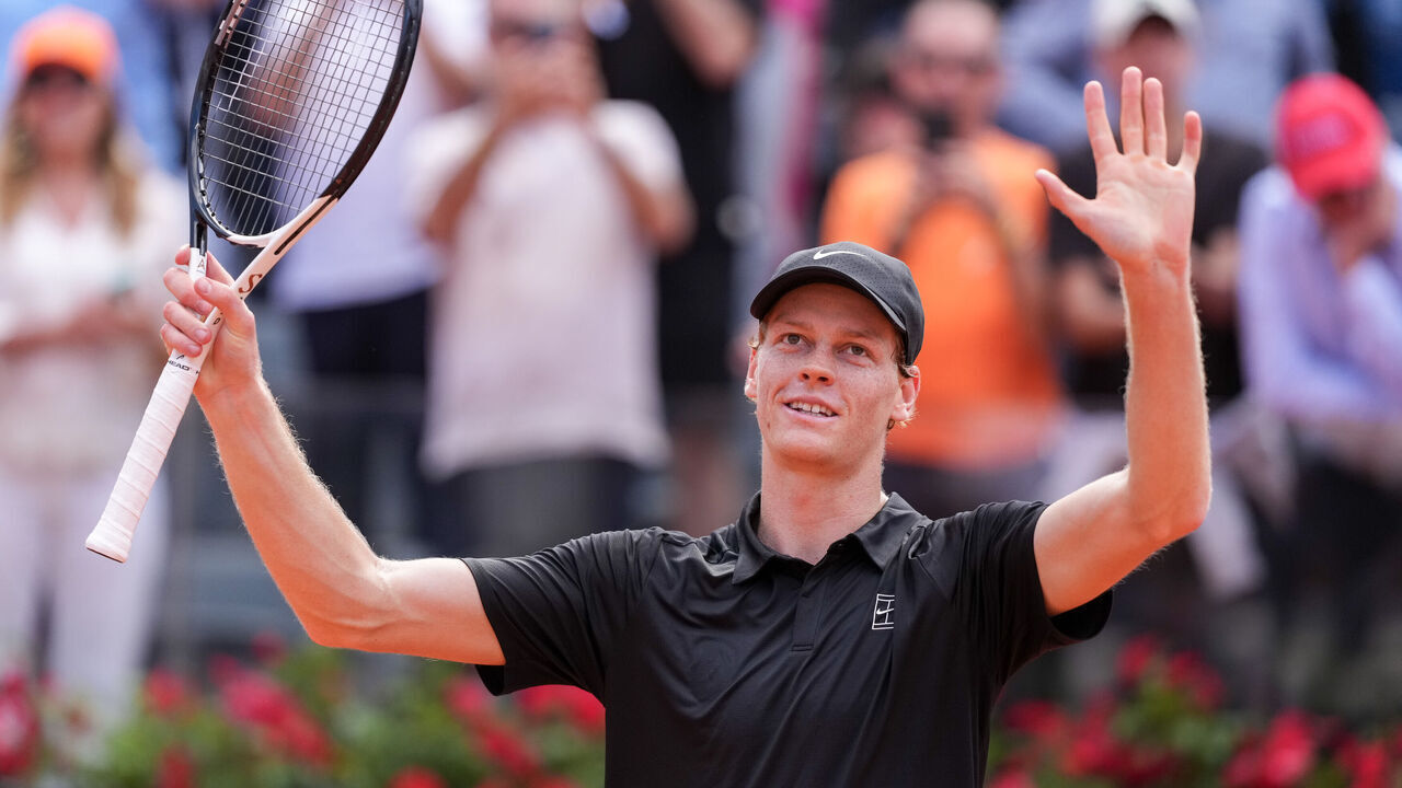 FORO ITALICO, ROME, ITALY - 2026/05/12: Jannik Sinner of Italy celebrates at the end of his match against Andrea Pellegrino of Italy at the Internazionali BNL d'Italia 2026 tennis tournament. Jannik Sinner won 6-2, 6-3.