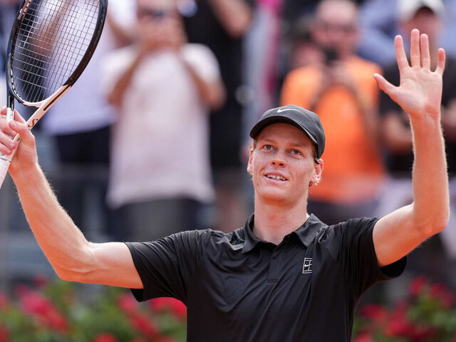 FORO ITALICO, ROME, ITALY - 2026/05/12: Jannik Sinner of Italy celebrates at the end of his match against Andrea Pellegrino of Italy at the Internazionali BNL d'Italia 2026 tennis tournament. Jannik Sinner won 6-2, 6-3.
