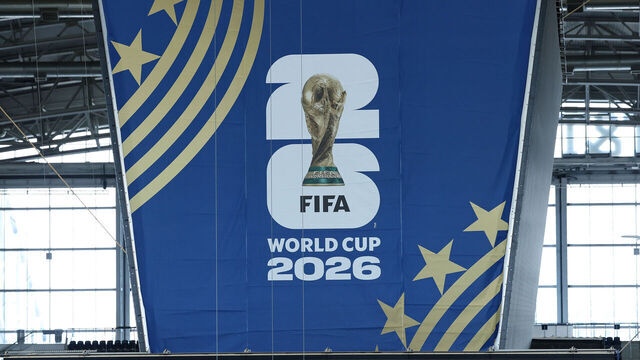 DALLAS, TEXAS - MAY 11: A detailed view of the FIFA World Cup 2026 sign inside Dallas Stadium, home of the Dallas Cowboys, on May 11, 2026 in Dallas, Texas.