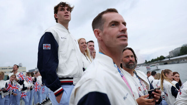 PARIS, FRANCE - JULY 26: Jack Draper of Team Great Britain looks on with teammate Andy Murray during the opening ceremony of the Olympic Games Paris 2024 on July 26, 2024 in Paris, France.