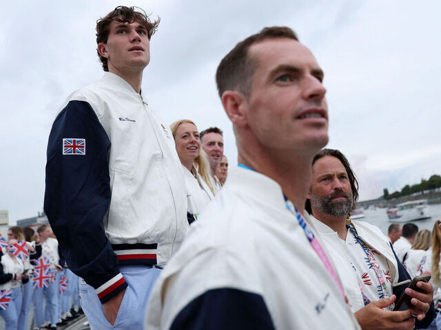 PARIS, FRANCE - JULY 26: Jack Draper of Team Great Britain looks on with teammate Andy Murray during the opening ceremony of the Olympic Games Paris 2024 on July 26, 2024 in Paris, France.