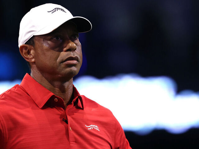 PALM BEACH GARDENS, FLORIDA - MARCH 24: Tiger Woods of Jupiter Links Golf Club looks on during the match against the Los Angeles Golf Club at SoFi Center on March 24, 2026 in Palm Beach Gardens, Florida.