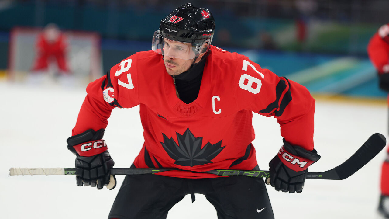 MILAN, ITALY - FEBRUARY 13: Sidney Crosby #87 of Team Canada looks on in the first period during the Men's Preliminary Group A match between Canada and Switzerland on day seven of the Milano Cortina 2026 Winter Olympic games at Milano Santagiulia Ice Hockey Arena on February 13, 2026 in Milan, Italy.