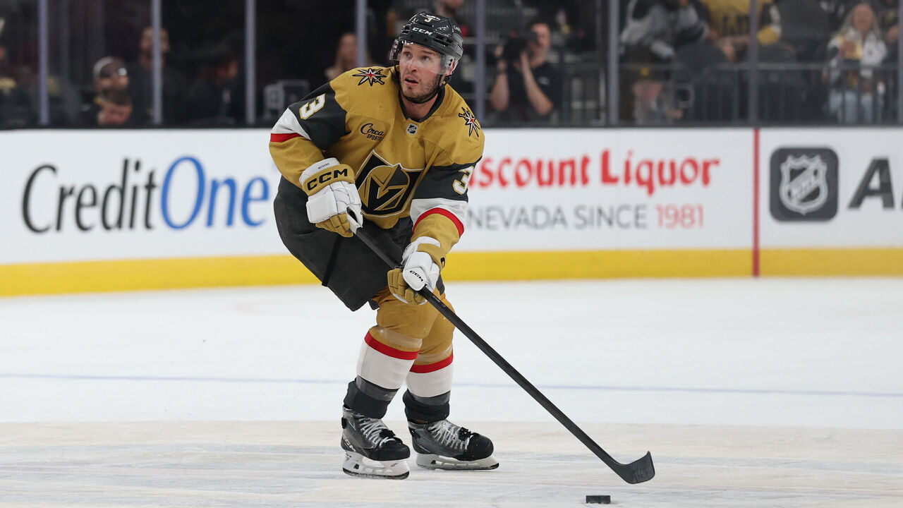 LAS VEGAS, NEVADA - MAY 04: Brayden McNabb #3 of the Vegas Golden Knights skates during the second period against the Anaheim Ducks in Game One of the Second Round of the 2026 Stanley Cup Playoffs at T-Mobile Arena on May 04, 2026 in Las Vegas, Nevada.