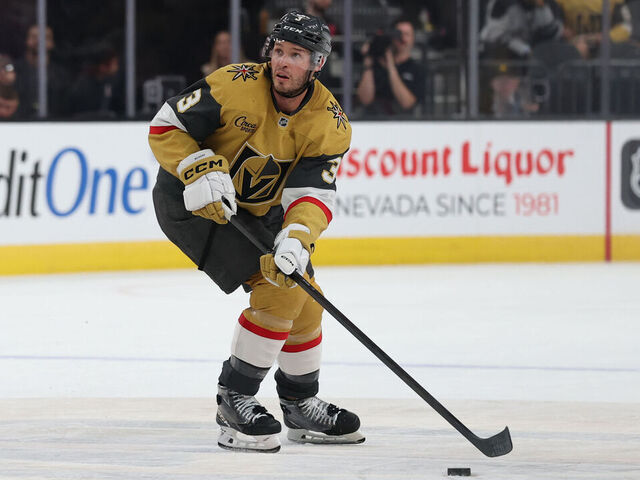LAS VEGAS, NEVADA - MAY 04: Brayden McNabb #3 of the Vegas Golden Knights skates during the second period against the Anaheim Ducks in Game One of the Second Round of the 2026 Stanley Cup Playoffs at T-Mobile Arena on May 04, 2026 in Las Vegas, Nevada.