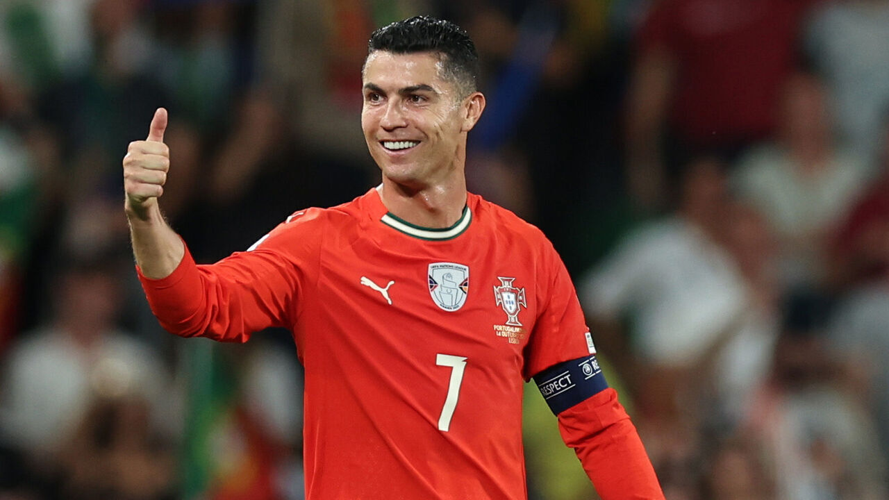 LISBON, PORTUGAL - OCTOBER 14: Cristiano Ronaldo of Portugal celebrates during the FIFA World Cup 2026 qualifier match between Portugal and Hungary at Estadio Jose Alvalade on October 14, 2025 in Lisbon, Portugal.