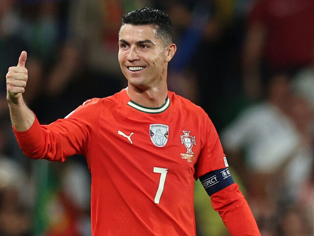 LISBON, PORTUGAL - OCTOBER 14: Cristiano Ronaldo of Portugal celebrates during the FIFA World Cup 2026 qualifier match between Portugal and Hungary at Estadio Jose Alvalade on October 14, 2025 in Lisbon, Portugal.