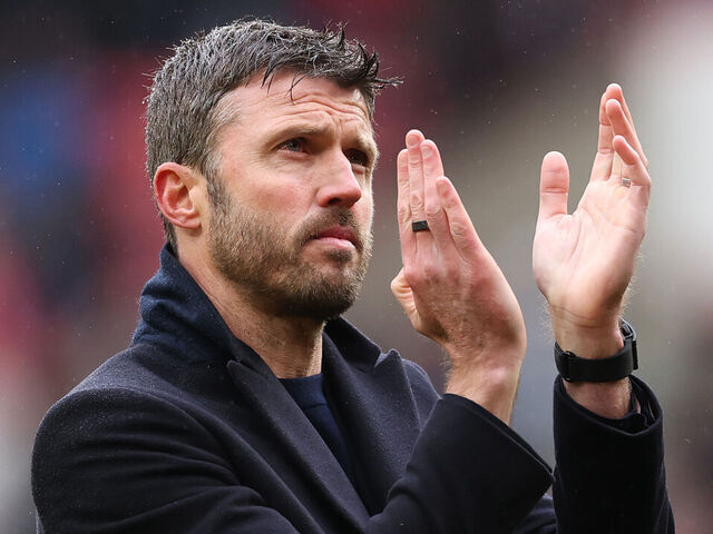 SUNDERLAND, ENGLAND - MAY 09: Michael Carrick, Manager of Manchester United, acknowledges the fans following the Premier League match between Sunderland and Manchester United at Stadium of Light on May 09, 2026 in Sunderland, England.