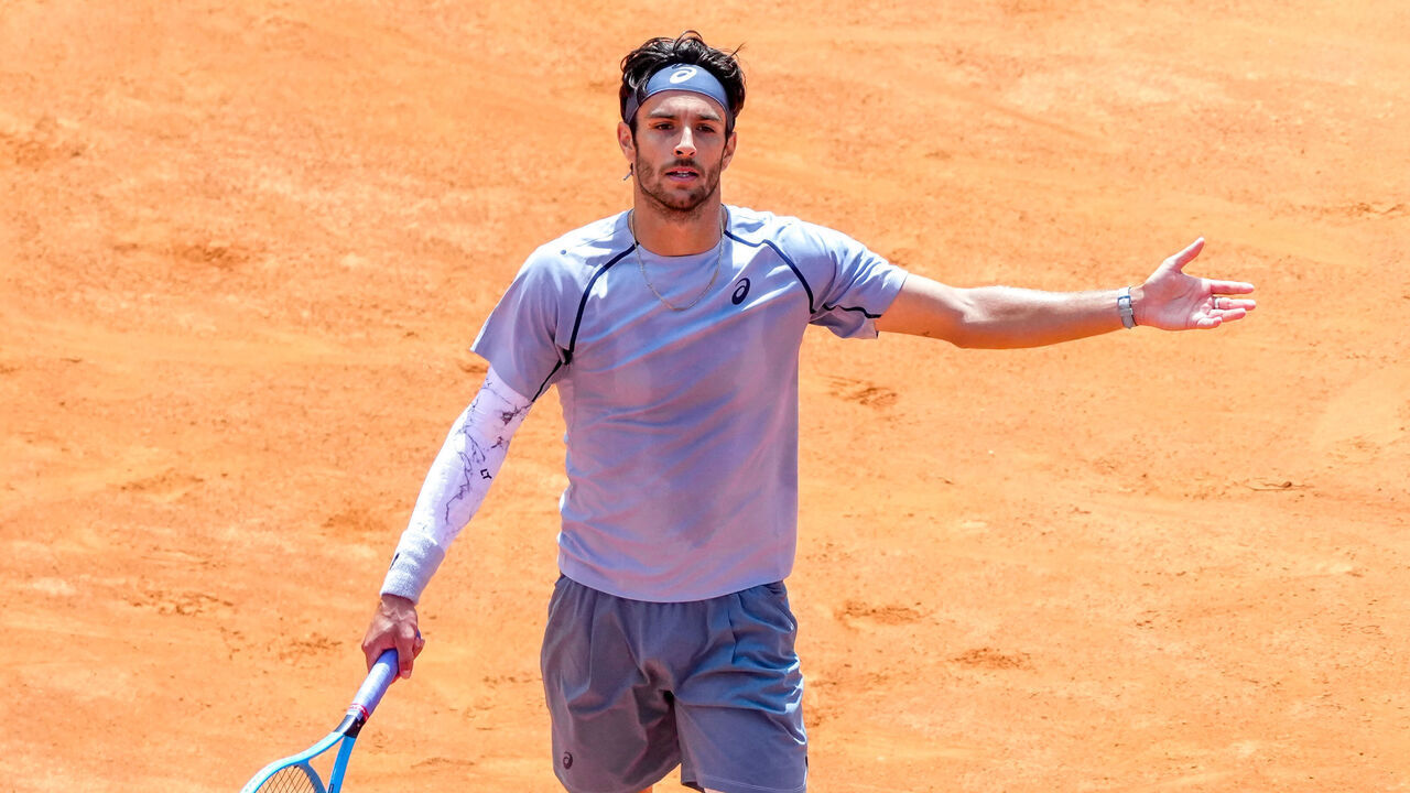Lorenzo Musetti of Italy reacts during a match at the Internazionali BNL d'Italia 2026 tennis tournament at Foro Italico. Rome (Italy), May 012th, 2026