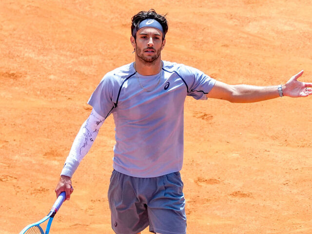 Lorenzo Musetti of Italy reacts during a match at the Internazionali BNL d'Italia 2026 tennis tournament at Foro Italico. Rome (Italy), May 012th, 2026