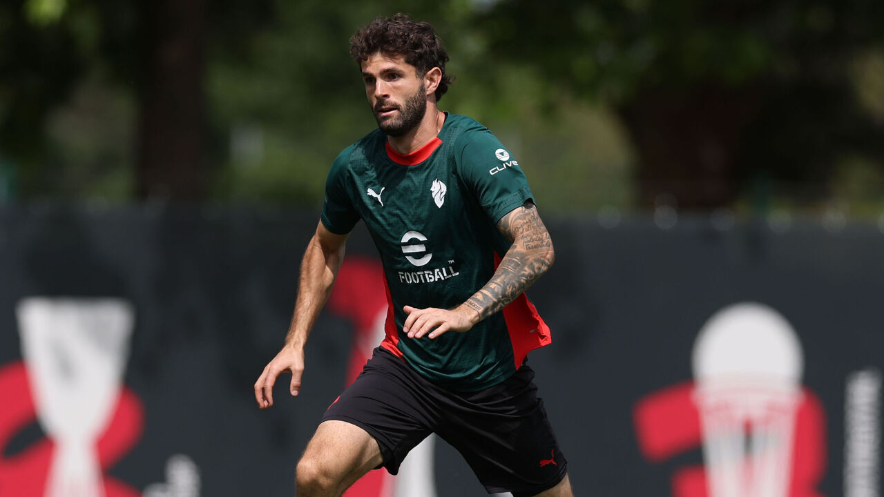 CAIRATE, ITALY - MAY 13: Christian Pulisic of AC Milan in action during AC Milan training session at Milanello on May 13, 2026 in Cairate, Italy.