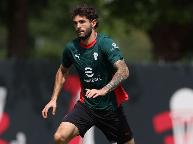 CAIRATE, ITALY - MAY 13: Christian Pulisic of AC Milan in action during AC Milan training session at Milanello on May 13, 2026 in Cairate, Italy.