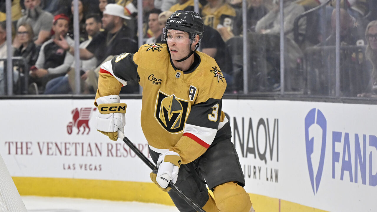 LAS VEGAS, NEVADA - APRIL 19: Brayden McNabb #3 of the Vegas Golden Knights skates during the second period against the Utah Mammoth in Game One of the First Round of the 2026 Stanley Cup Playoffs at T-Mobile Arena on April 19, 2026 in Las Vegas, Nevada.