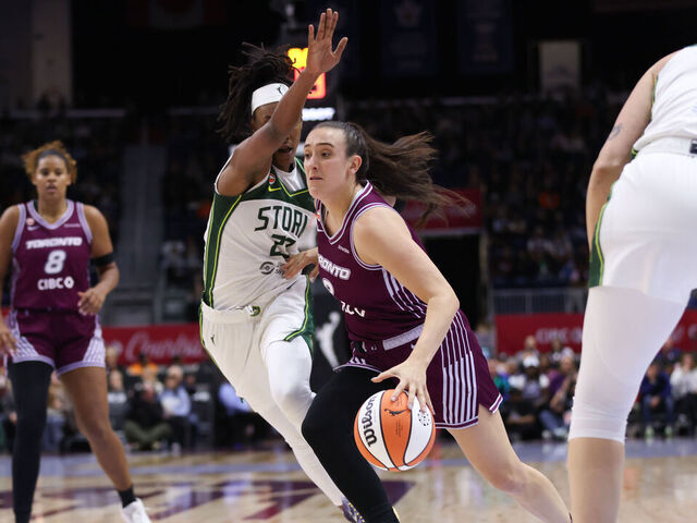 TORONTO, CANADA. - MAY 13: Marina Mabrey #3 of the Toronto Tempo drives to the basket during the game against the Seattle Storm on May 13, 2026 at Coca-Cola Coliseum in Toronto, Canada. Mandatory Copyright Notice: Copyright 2026 NBAE