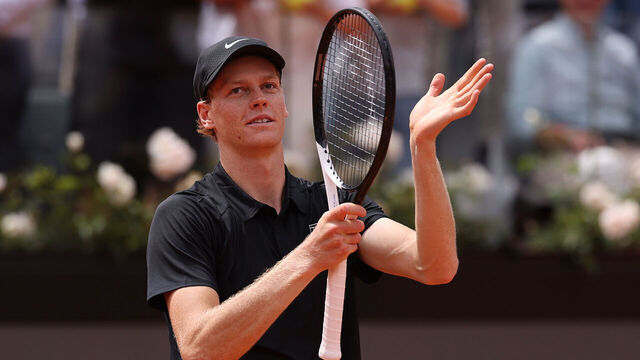 ROME, ITALY - MAY 14: Jannik Sinner of Italy acknowledges the fans after victory against Andrey Rublev in the Men's Singles Quarterfinal match on day ten of the Internazionali BNL D'Italia at Foro Italico on May 14, 2026 in Rome, Italy.