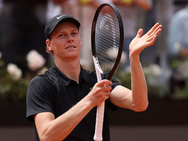ROME, ITALY - MAY 14: Jannik Sinner of Italy acknowledges the fans after victory against Andrey Rublev in the Men's Singles Quarterfinal match on day ten of the Internazionali BNL D'Italia at Foro Italico on May 14, 2026 in Rome, Italy.