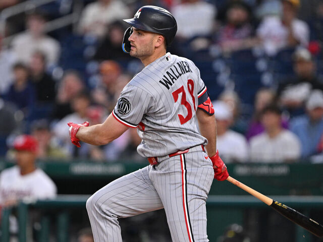 WASHINGTON, DC - MAY 06: Matt Wallner #38 of the Minnesota Twins bats against the Washington Nationals at Nationals Park on May 06, 2026 in Washington, DC.