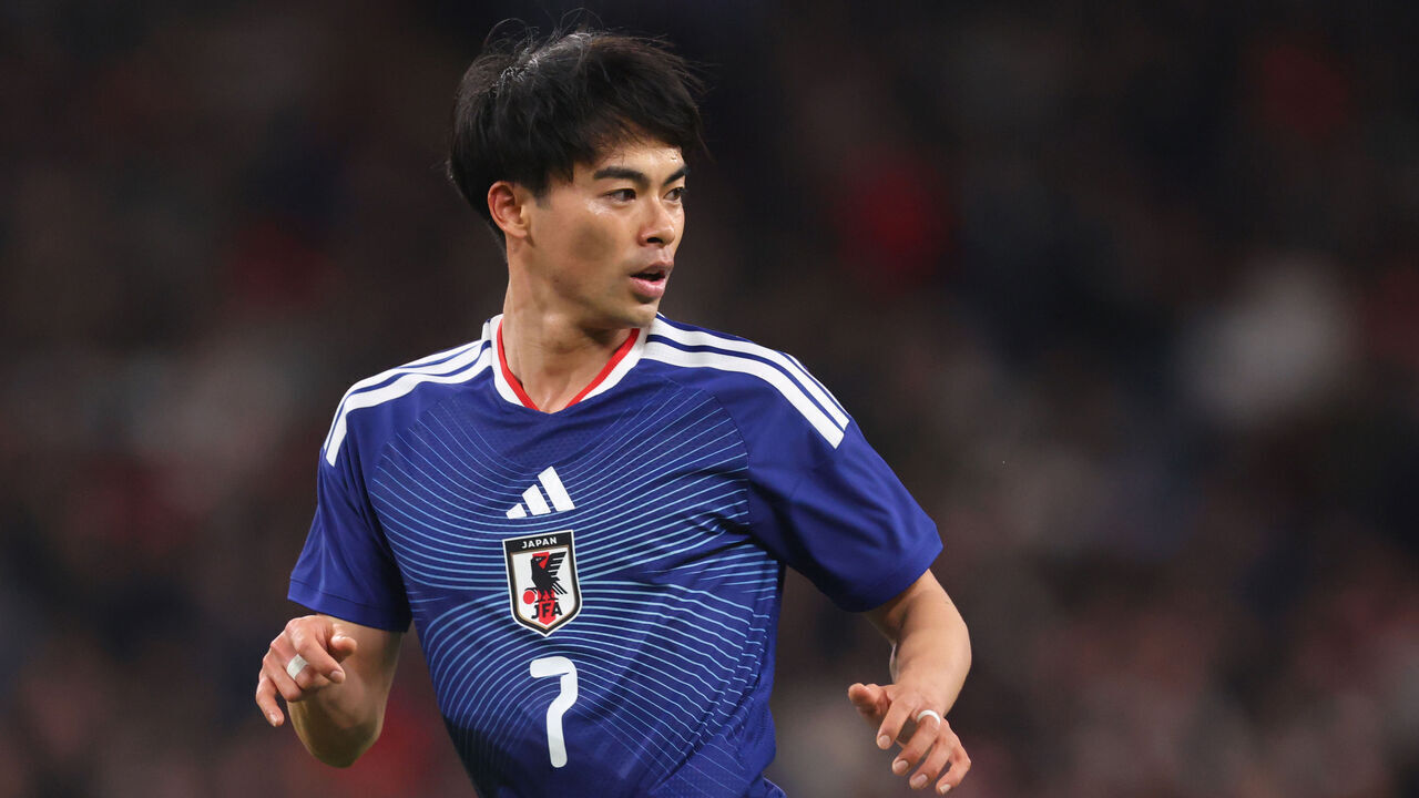LONDON, ENGLAND - MARCH 31: Kaoru Mitoma of Japan during the international friendly match between England and Japan at Wembley Stadium on March 31, 2026 in London, England.