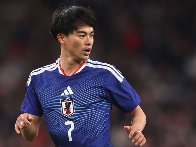 LONDON, ENGLAND - MARCH 31: Kaoru Mitoma of Japan during the international friendly match between England and Japan at Wembley Stadium on March 31, 2026 in London, England.