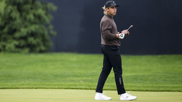 NEWTOWN, PENNSYLVANIA - MAY 14: Garrick Higgo of South Africa walks the first fairway during the first round of the PGA Championship at Aronimink Golf Club on May 14, 2026 in Newtown, Pennsylvania.