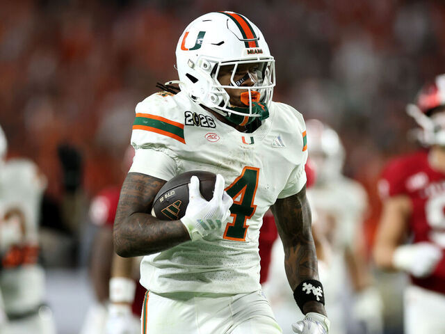 MIAMI GARDENS, FLORIDA - JANUARY 19: Mark Fletcher Jr. #4 of the Miami Hurricanes runs for a third quarter touchdown against the Indiana Hoosiers in the 2026 College Football Playoff National Championship at Hard Rock Stadium on January 19, 2026 in Miami Gardens, Florida.