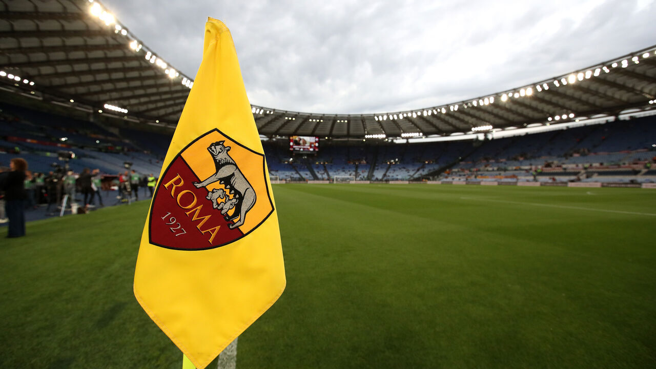 ROME, ITALY - MAY 04: A general view of a corner flag inside the stadium prior to the Serie A match between AS Roma and ACF Fiorentina at Stadio Olimpico on May 04, 2026 in Rome, Italy.