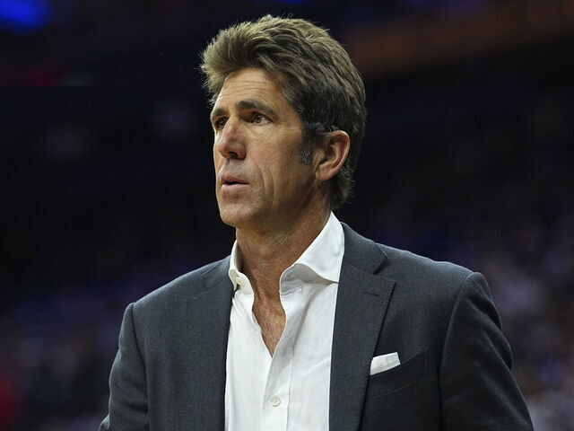 PHILADELPHIA, PENNSYLVANIA - APRIL 24: Bob Myers looks on during game three of the Eastern Conference first round playoffs between the Boston Celtics and Philadelphia 76ers at Xfinity Mobile Arena on April 24, 2026 in Philadelphia, Pennsylvania. The Celtics defeated the 76ers 108-100.