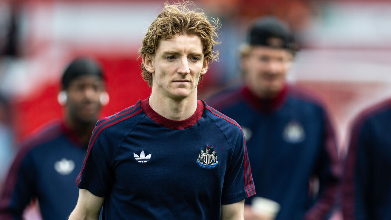 NOTTINGHAM, ENGLAND - MAY 10: Newcastle United's Anthony Gordon looks on before the match during the Premier League match between Nottingham Forest and Newcastle United at City Ground on May 10, 2026 in Nottingham, United Kingdom.