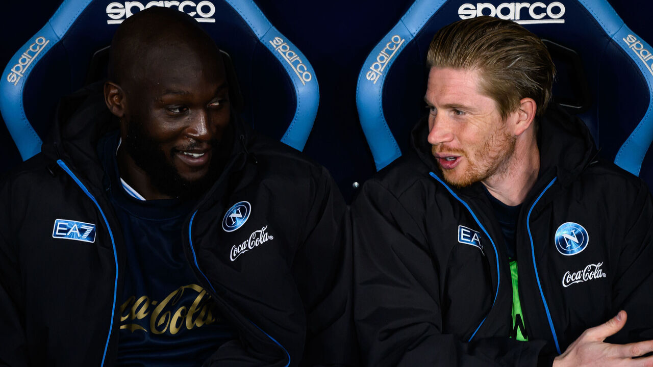 Romelu Lukaku and Kevin De Bruyne of SSC Napoli sitting on the bench during the Serie A 2025/2026 football match between SSC Napoli and US Lecce at Diego Armando Maradona stadium. Naples (Italy), March 14th, 2026