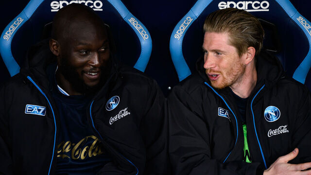 Romelu Lukaku and Kevin De Bruyne of SSC Napoli sitting on the bench during the Serie A 2025/2026 football match between SSC Napoli and US Lecce at Diego Armando Maradona stadium. Naples (Italy), March 14th, 2026