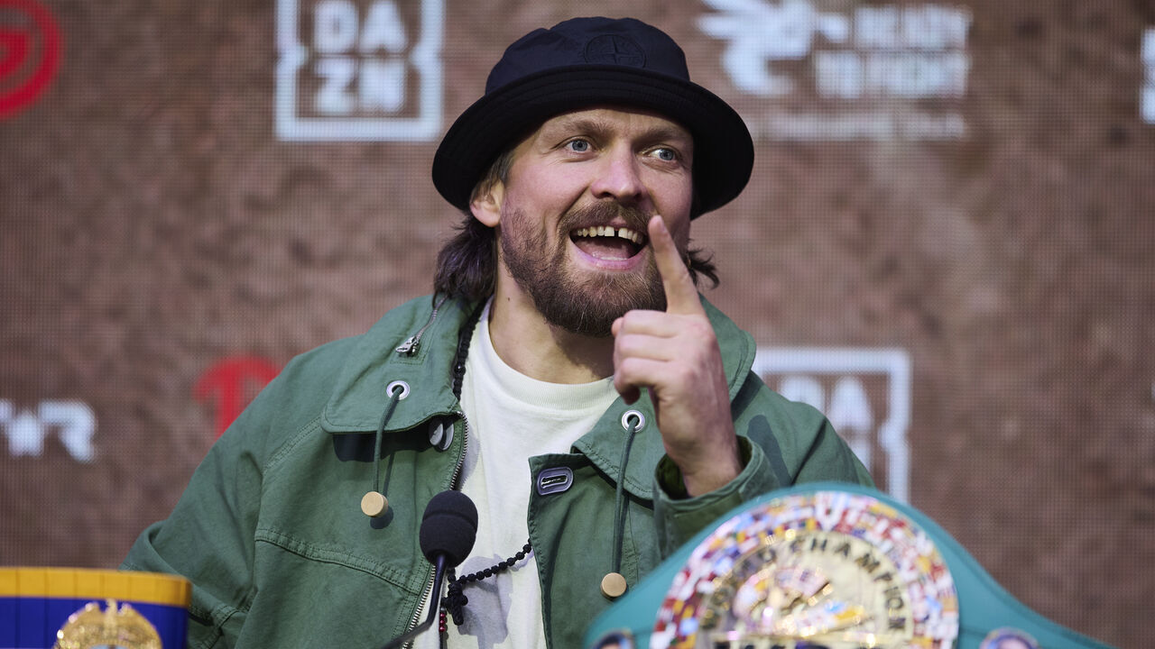 LONDON, ENGLAND - APRIL 14: Oleksandr Usyk during the Glory In Giza launch press conference at The Pelligon on April 14, 2026 in London, England.