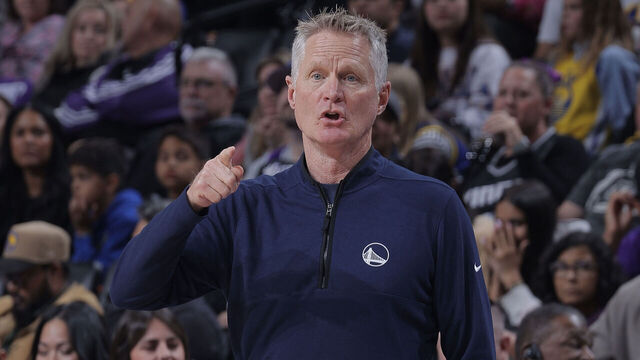 SACRAMENTO, CA - APRIL 10: Head Coach Steve Kerr of the Golden State Warriors coaches during the game against the Sacramento Kings on April 10, 2026 at Golden 1 Center in Sacramento, California. NOTE TO USER: User expressly acknowledges and agrees that, by downloading and or using this photograph, User is consenting to the terms and conditions of the Getty Images Agreement. Mandatory Copyright Notice: Copyright 2026 NBAE