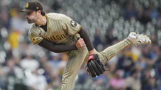 MILWAUKEE, WISCONSIN - MAY 12: Matt Waldron #61 of the San Diego Padres pitches against the Milwaukee Brewers during the second inning at American Family Field on May 12, 2026 in Milwaukee, Wisconsin.