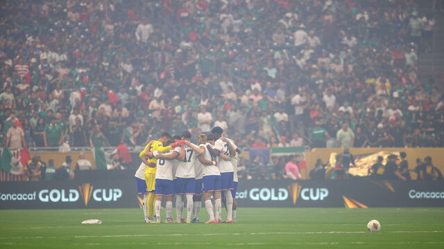 HOUSTON, TEXAS - JULY 6: United States huddle before the finals of the CONCACAF Gold Cup 2025 between the United States and Mexico at NRG Stadium on July 6, 2025 in Houston, Texas.