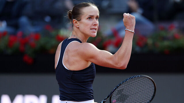 ROME, ITALY - MAY 16: Elina Svitolina of Ukraine reacts against Coco Gauff of the United States during their Women's Singles Final match on Day Twelve of the Internazionali BNL D'Italia 2026 at Foro Italico on May 16, 2026 in Rome, Italy.