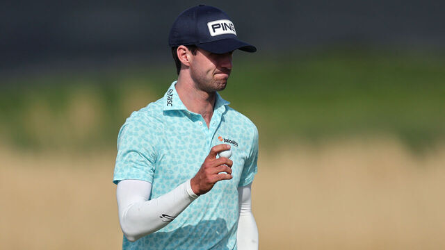 NEWTOWN, PENNSYLVANIA - MAY 16: Alex Smalley of the United States reacts after making a birdie on the 10th hole during the third round of the PGA Championship at Aronimink Golf Club on May 16, 2026 in Newtown, Pennsylvania.