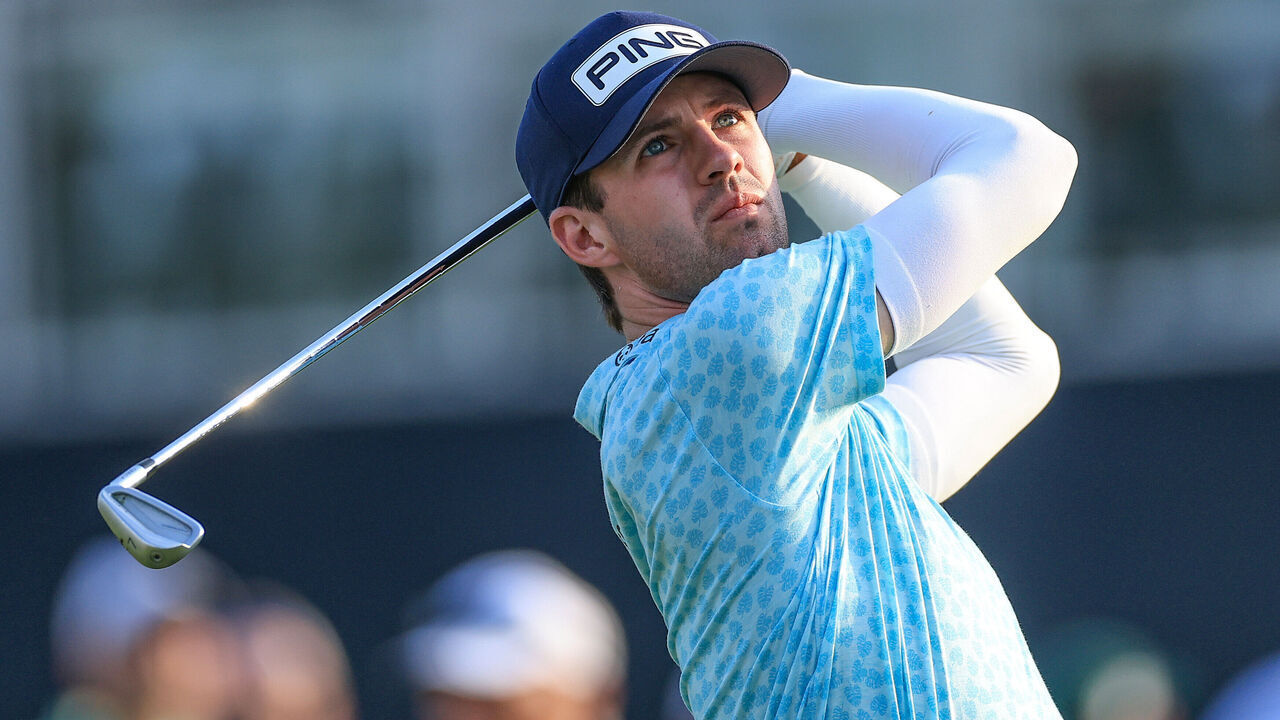 NEWTOWN, PENNSYLVANIA - MAY 16: Alex Smalley of The United States plays his tee shot on the 17th hole during the third round of the PGA Championship at Aronimink Golf Club on May 16, 2026 in Newtown, Pennsylvania.