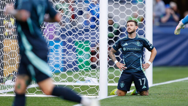 SEATTLE, WA - MAY 16: Midfielder Paul Arriola #17 of the Seattle Sounders reacts during a game between the Los Angeles Galaxy and Seattle Sounders on May 16, 2026 at Lumen Field in Seattle, Washington.