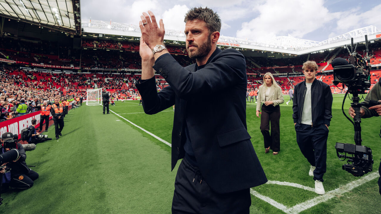 MANCHESTER, ENGLAND - MAY 17: Head Coach Michael Carrick of Manchester United walks off after the Premier League match between Manchester United and Nottingham Forest at Old Trafford on May 17, 2026 in Manchester, England.