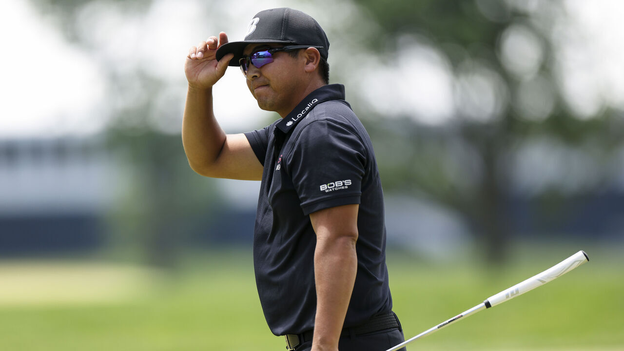 NEWTOWN, PENNSYLVANIA - MAY 17: Kurt Kitayama of the United States acknowledges the crowd on the 18th green during the final round of the PGA Championship at Aronimink Golf Club on May 17, 2026 in Newtown, Pennsylvania.