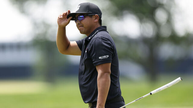 NEWTOWN, PENNSYLVANIA - MAY 17: Kurt Kitayama of the United States acknowledges the crowd on the 18th green during the final round of the PGA Championship at Aronimink Golf Club on May 17, 2026 in Newtown, Pennsylvania.