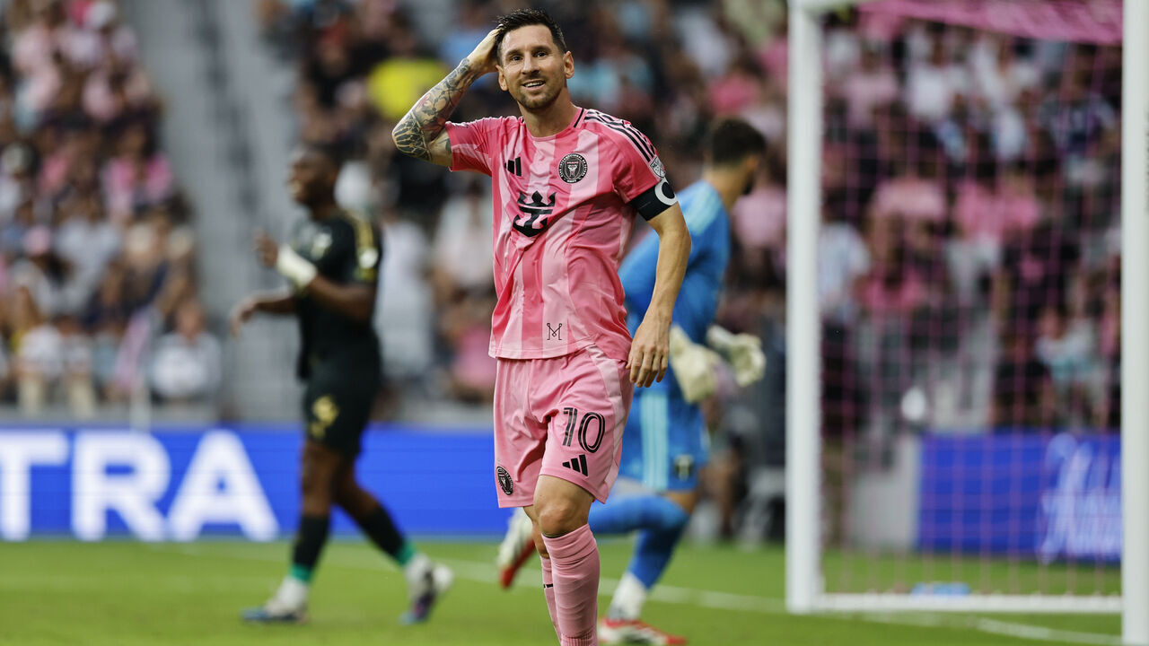 MIAMI, FLORIDA - MAY 17: Lionel Messi #10 of Inter Miami CF reacts during the MLS match between Inter Miami CF and Portland Timbers at Nu Stadium on May 17, 2026 in Miami, Florida.
