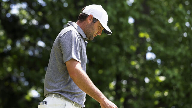 NEWTOWN, PENNSYLVANIA - MAY 17: Scottie Scheffler of the United States walks the fourth hole during the final round of the PGA Championship at Aronimink Golf Club on May 17, 2026 in Newtown, Pennsylvania.