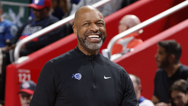 DETROIT, MI - MAY 3: Head Coach Jamahl Mosley of the Orlando Magic smiles during the game against the Detroit Pistons during Round One Game Seven of the 2026 NBA Playoffs on May 3, 2026 at Little Caesars Arena in Detroit, Michigan. NOTE TO USER: User expressly acknowledges and agrees that, by downloading and/or using this photograph, User is consenting to the terms and conditions of the Getty Images License Agreement. Mandatory Copyright Notice: Copyright 2026 NBAE