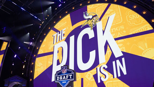 DETROIT, MI - APRIL 25: The Minnesota Vikings make the tenth overall pick during Day 1 of the NFL Draft on April 25, 2024 at Campus Martius Park and Hart Plaza in Detroit, MI.